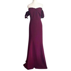 WATTERS & WATTERS BURGUNDY CREPE REMOVABLE SLEEVE FORMAL EVENING DRESS - 22W